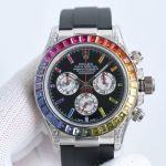 Rolex Rainbow Daytona 40mm Dandong 7750 Movement Waterproof 100m Men Silver Case Black Oysterflex Watch